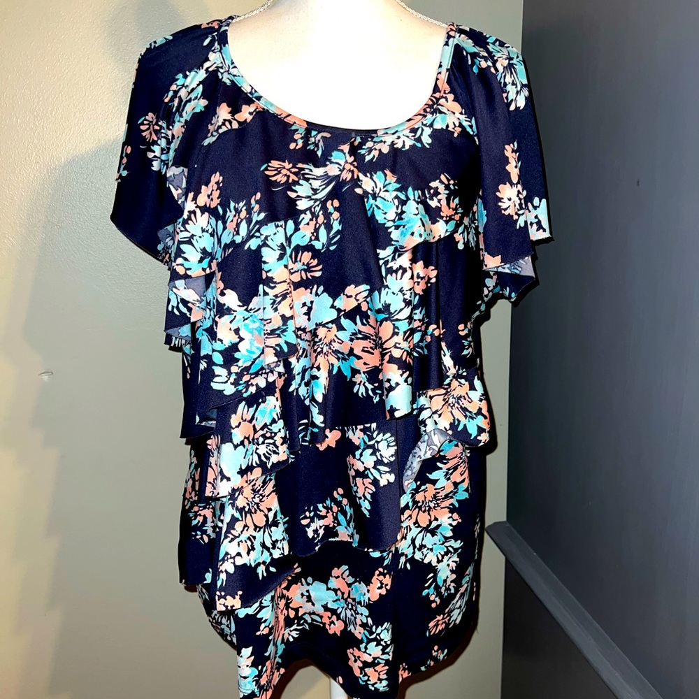 ❤️AB Studio Floral Ruffle Blouse Lg